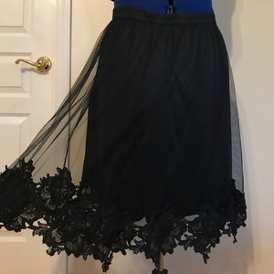 NWOT Black Mid Length Lacey, Sheer Skirt.
